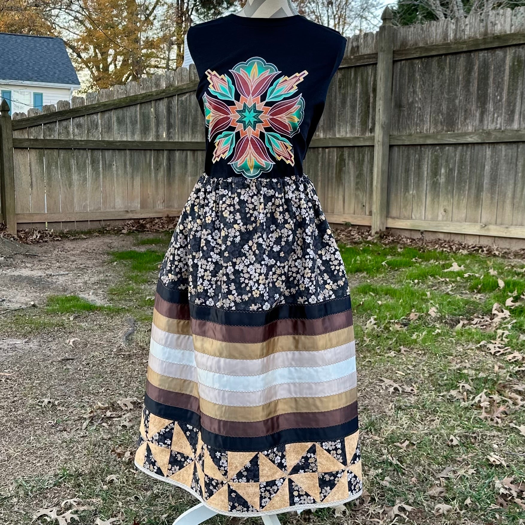Black/Gold Quilted Ribbon Skirt by Tabitha Jacobs-Polanco & Elena