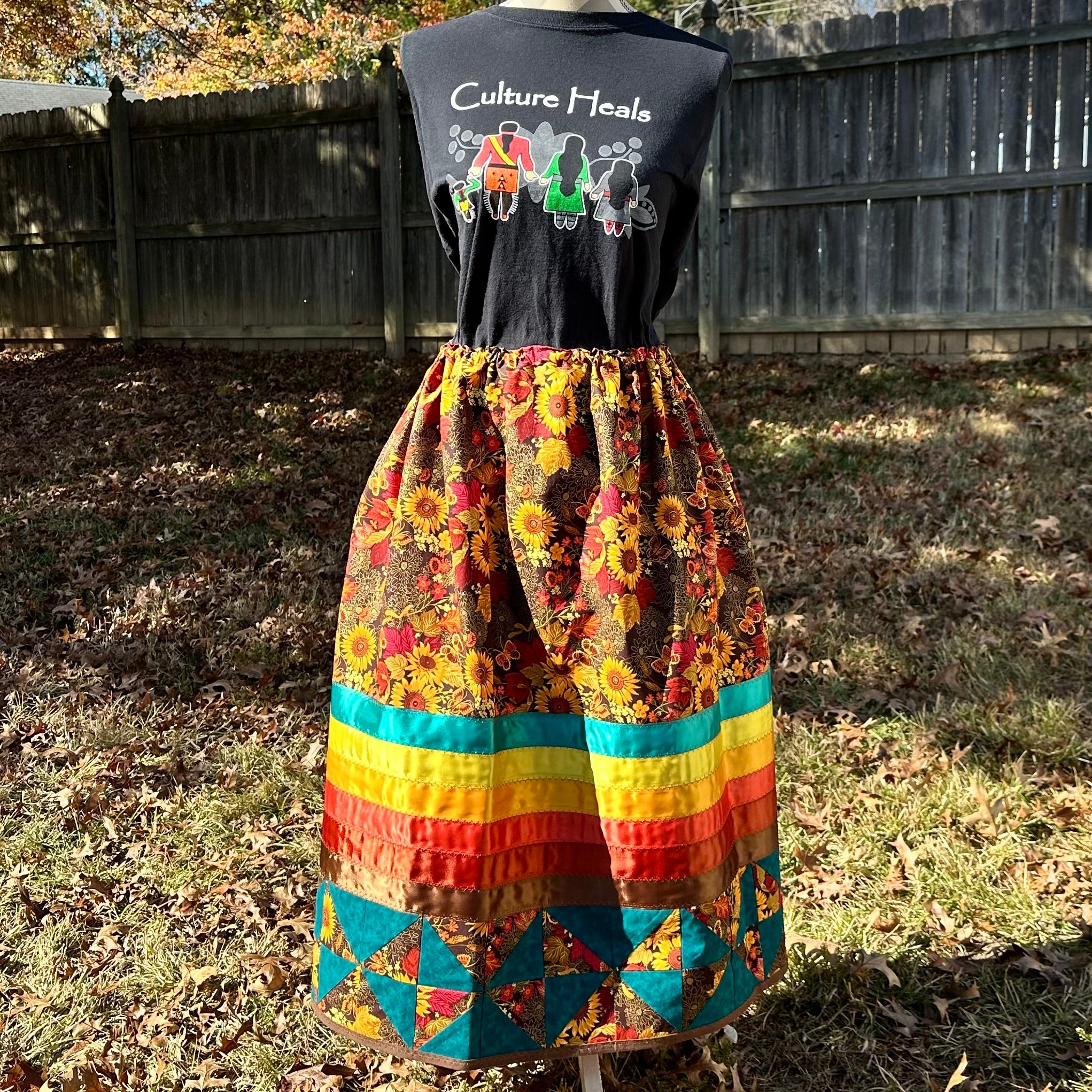 Autumn Brown/Teal Quilted Ribbon Skirt by Tabitha Jacobs-Polanco