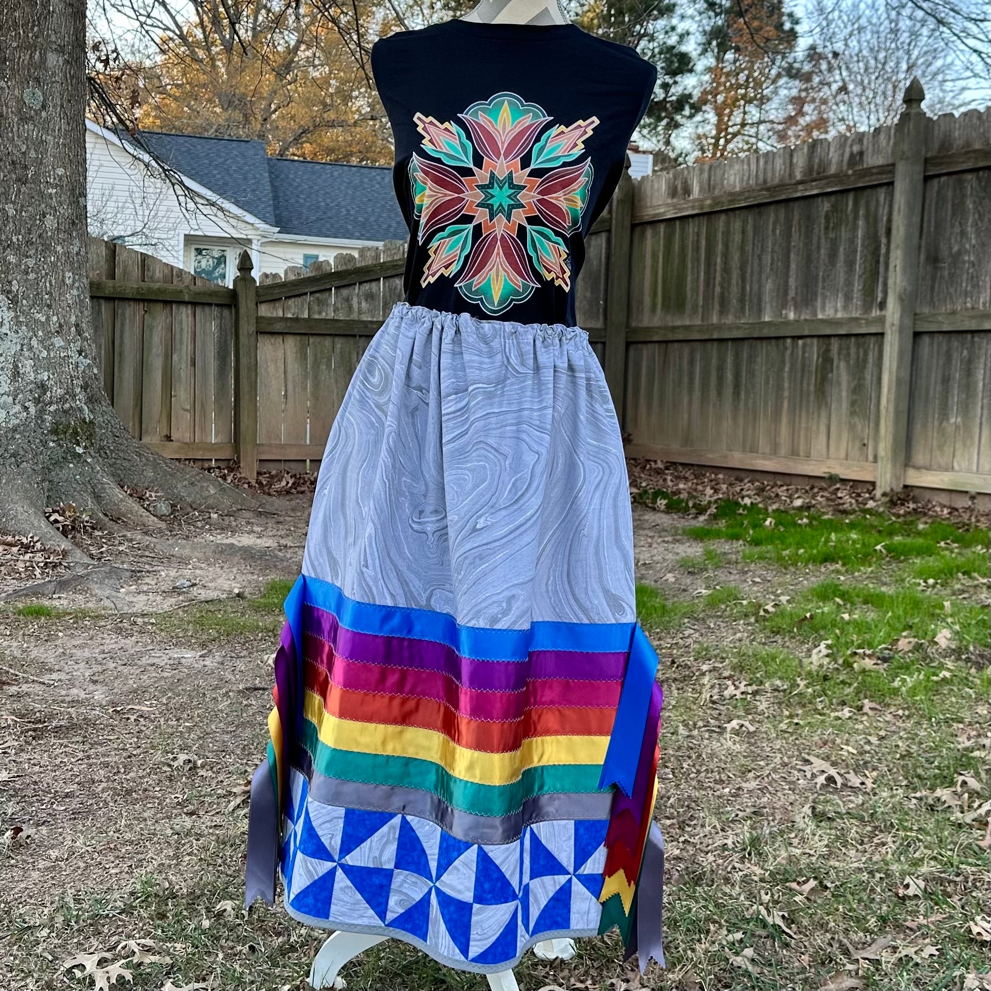 Silver/Blue Quilted Ribbon Skirt by Tabitha Jacobs-Polanco & Elena