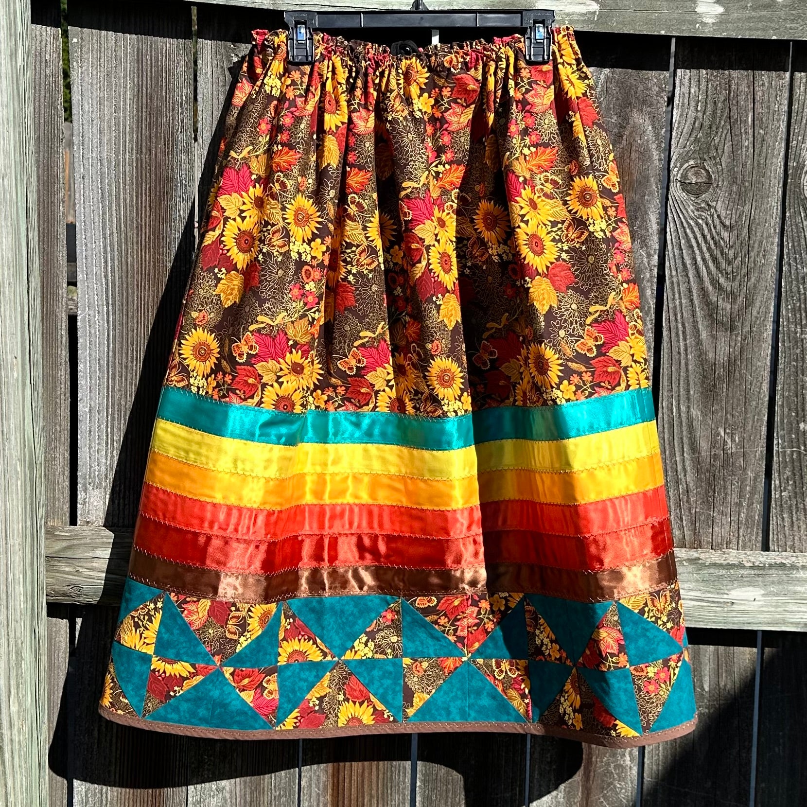 Autumn Brown/Teal Quilted Ribbon Skirt by Tabitha Jacobs-Polanco