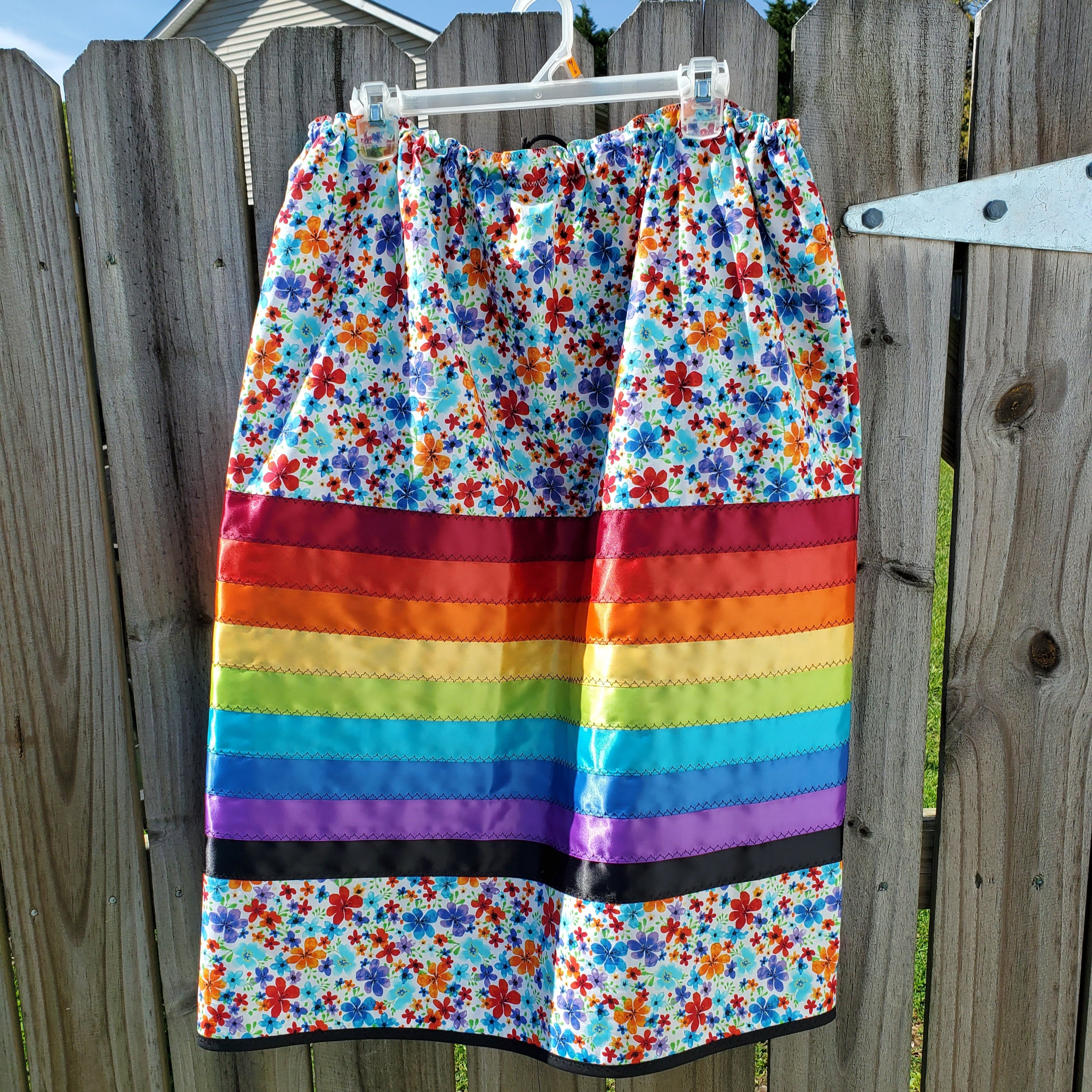 Handmade Yellow Flowers on Blue Ribbon Skirt